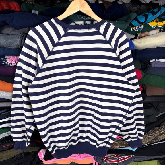 Vintage Polo Ralph Lauren Striped Sweatshirt Mens Medium Navy White Raglan 90s - Picture 4 of 5